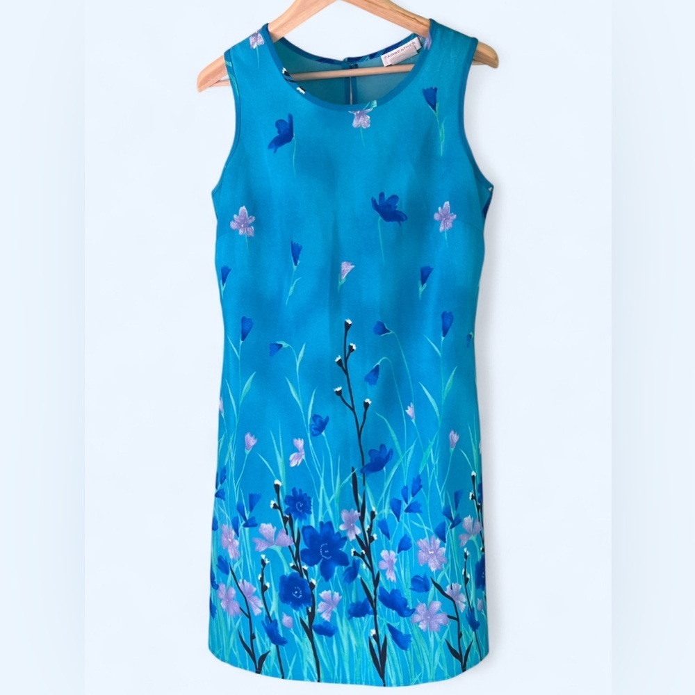 Vintage 90s Fairweather Blue Floral Sleeveless Midi Dress Cottagecore Size 6